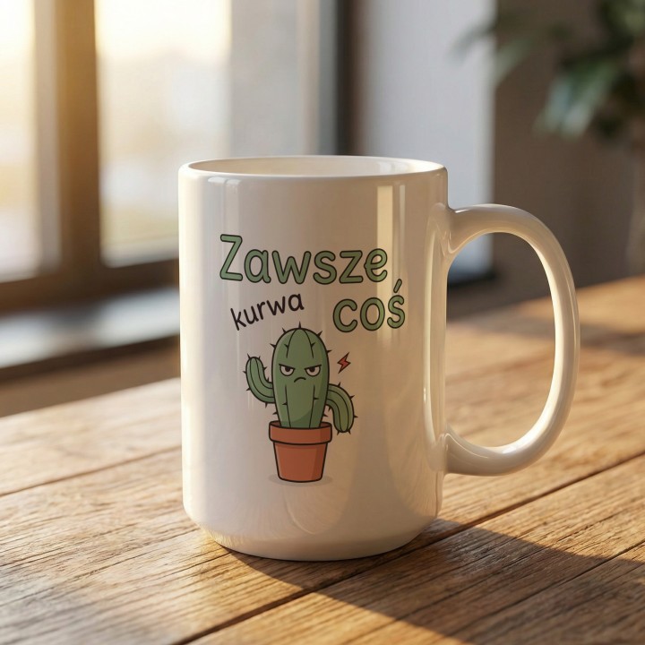 Kubek z kaktusem Zawsze Kurwa Coś | Śmieszny kubek z kaktusem