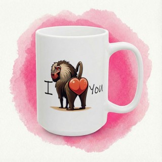 Kubek z nadrukiem „I LOVE You” – zabawna małpa, prezent na Walentynki dla par