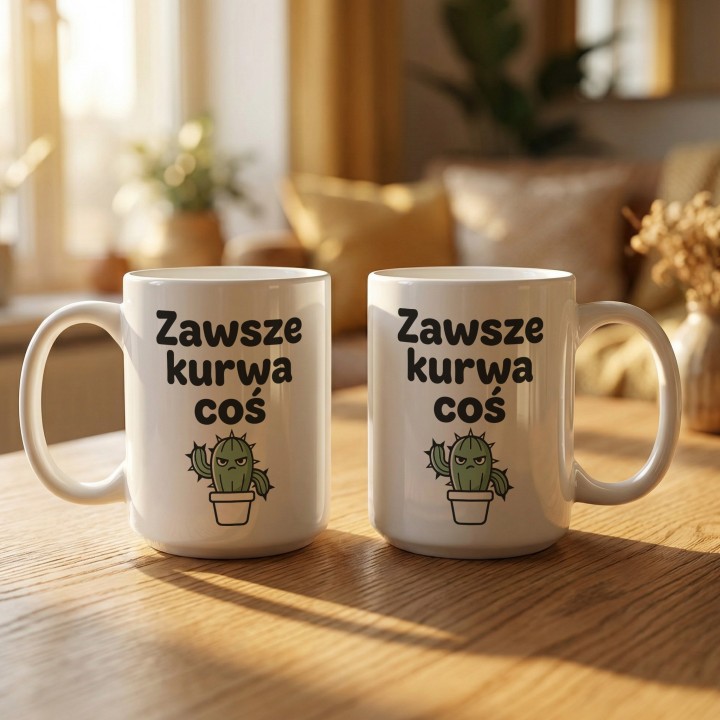 Kubek z kaktusem Zawsze Kurwa Coś | Śmieszny kubek do pracy