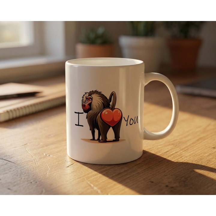 Kubek z nadrukiem „I LOVE You” – zabawna małpa, prezent na Walentynki dla par