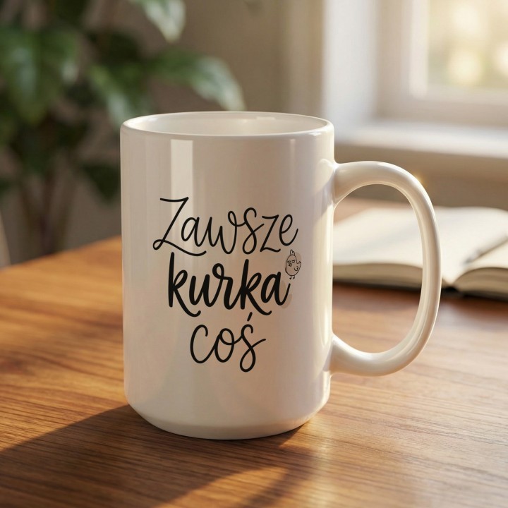 Minimalistyczny kubek z kurką Zawsze Kurka Coś | Śmieszny kubek do pracy