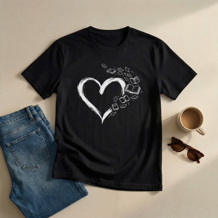 Koszulka dla książkoholika Serce z Książek | T-shirt bookish