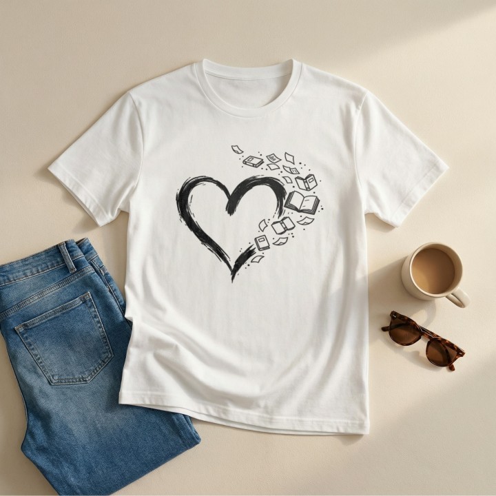 Koszulka dla książkoholika Serce z Książek | T-shirt bookish