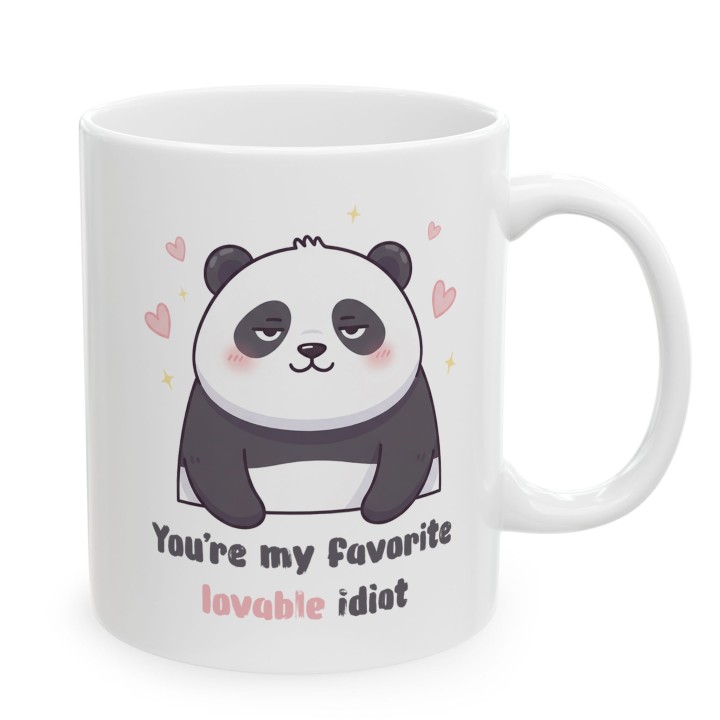 Kubek z nadrukiem panda „You’re my favorite lovable idiot” – zabawny prezent dla pary i przyjaciół
