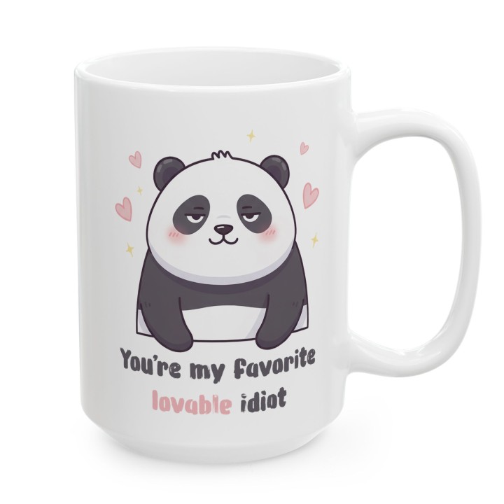 Kubek z nadrukiem panda „You’re my favorite lovable idiot” – zabawny prezent dla pary i przyjaciół
