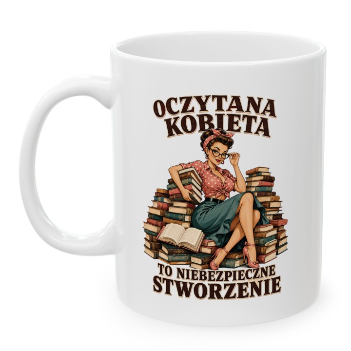 Kubek z nadrukiem - Oczytana kobieta jest niebezpieczna - Main - (B)_1_Basic-White_11Oz