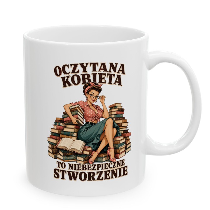 Kubek z nadrukiem - Oczytana kobieta jest niebezpieczna - Main - (B)_1_Basic-White_11Oz