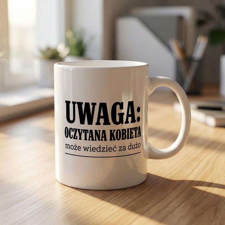 Kubek - Oczytana kobieta może wiedzieć za dużo - Main - (B)_1_Basic-White_11Oz