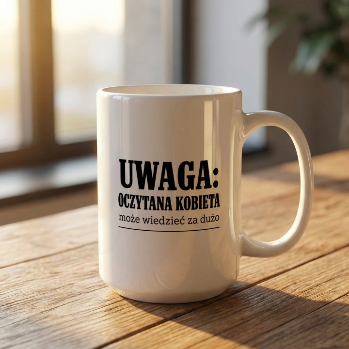 Kubek - Oczytana kobieta może wiedzieć za dużo - Main - (B)_1_Basic_White_15Oz
