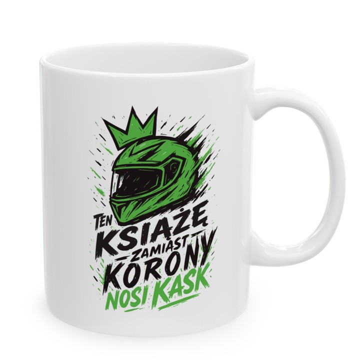 Kubek - Ten książek zamiast korony nosi Kask - Zielony - Main - (B)_1_Basic-White_11Oz