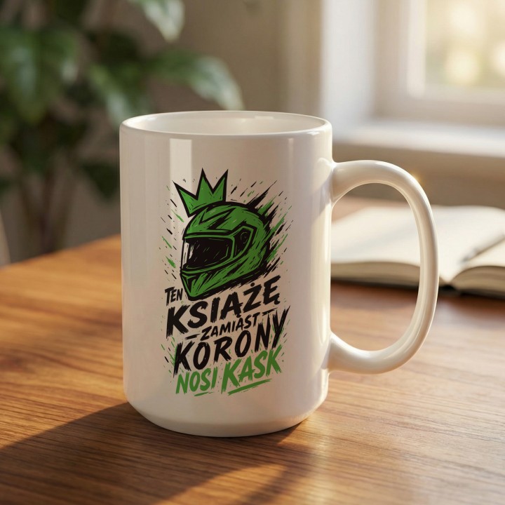 Kubek - Ten książek zamiast korony nosi Kask - Zielony - Main - (B)_1_Basic_White_15Oz