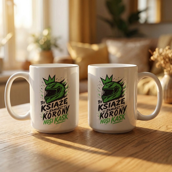 Kubek - Ten książek zamiast korony nosi Kask - Zielony - Main - (B)_1_Basic_White_15Oz