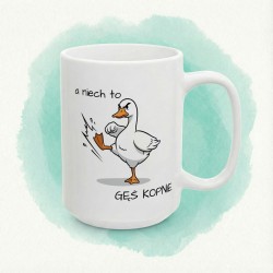 Kubek z nadrukiem „A niech to gęś kopnie” - śmieszny kubek z gęsią