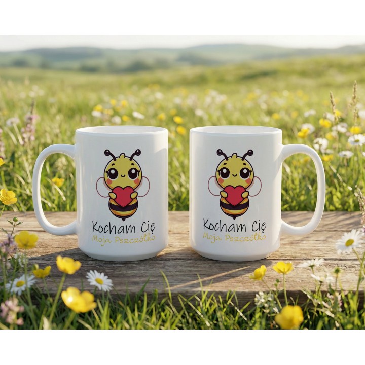 Kubek z nadrukiem pszczółki „Kocham Cię Moja Pszczółko” – słodki prezent dla par