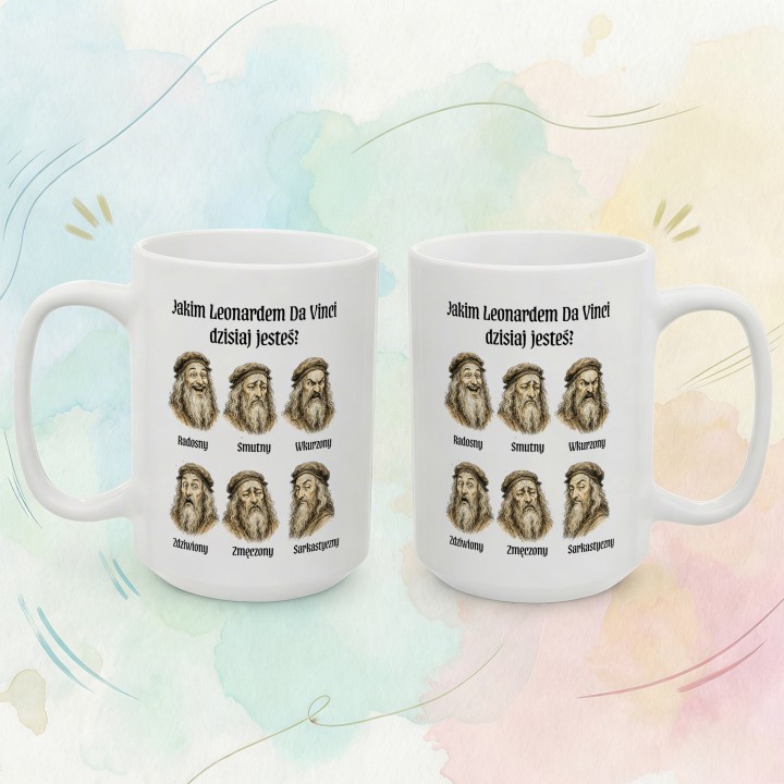 Kubek - Jakim Leonardem Da Vinci dzisiaj jesteś? - Main - (B)_1_Basic_White_15Oz