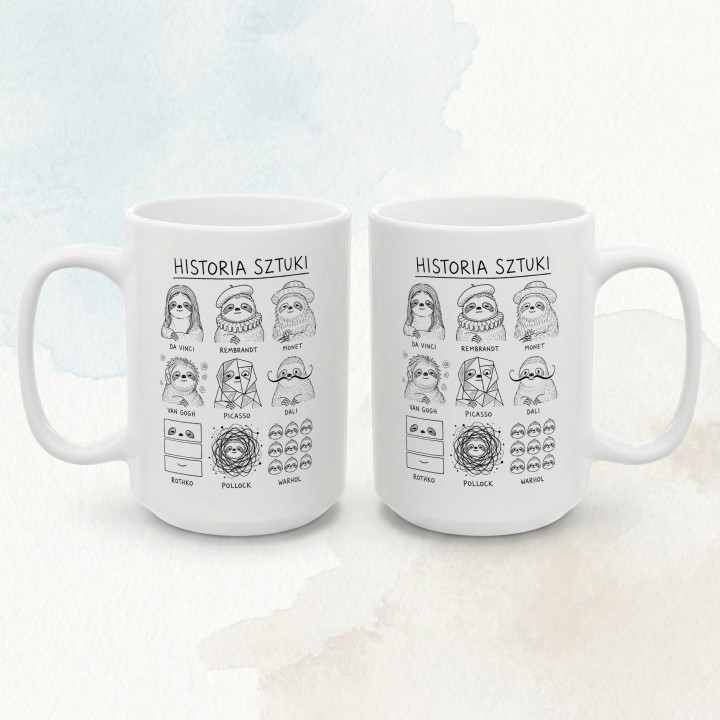 Kubek - Historia sztuki z Leniwcem - Main - (B)_1_Basic_White_15Oz
