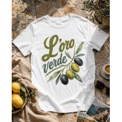 Koszulka L’oro verde – włoski nadruk retro z oliwkami