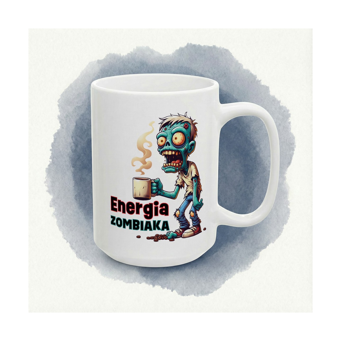 Kubek z nadrukiem „Energia Zombiaka” - śmieszny kubek zombie do kawy