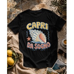 Koszulka Capri z muszlą i napisem | Vita al Sole – włoski nadruk retro