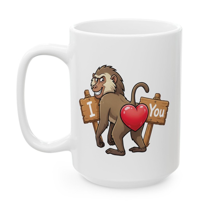 Kubek z nadrukiem „I ❤️ You” z małpą pawianem | Śmieszny prezent dla par
