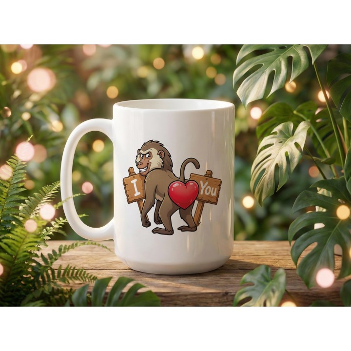 Kubek z nadrukiem „I ❤️ You” z małpą pawianem | Śmieszny prezent dla par