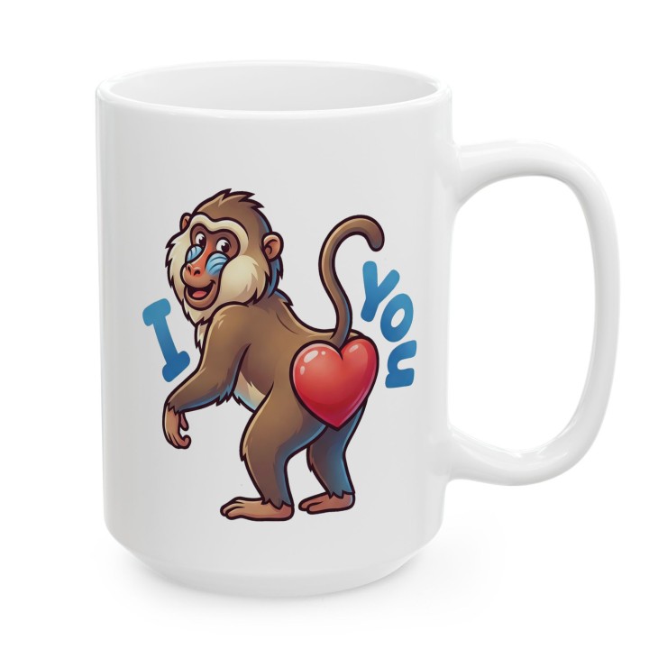 Kubek z nadrukiem małpki „I ❤️ You” — zabawny prezent dla zakochanych