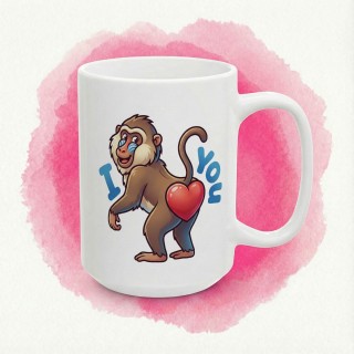Kubek z nadrukiem małpki „I ❤️ You” — zabawny prezent dla zakochanych