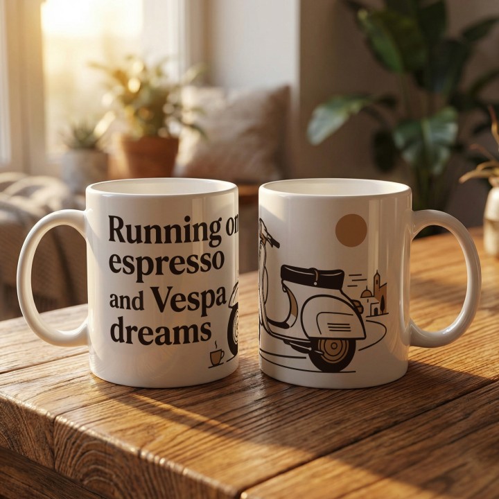 Vespa - running on espresso and vespa Dreams - Main - (B)_1_Basic-White_11Oz