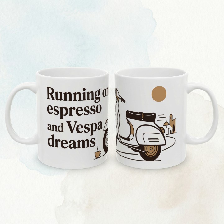 Vespa - running on espresso and vespa Dreams - Main - (B)_1_Basic-White_11Oz
