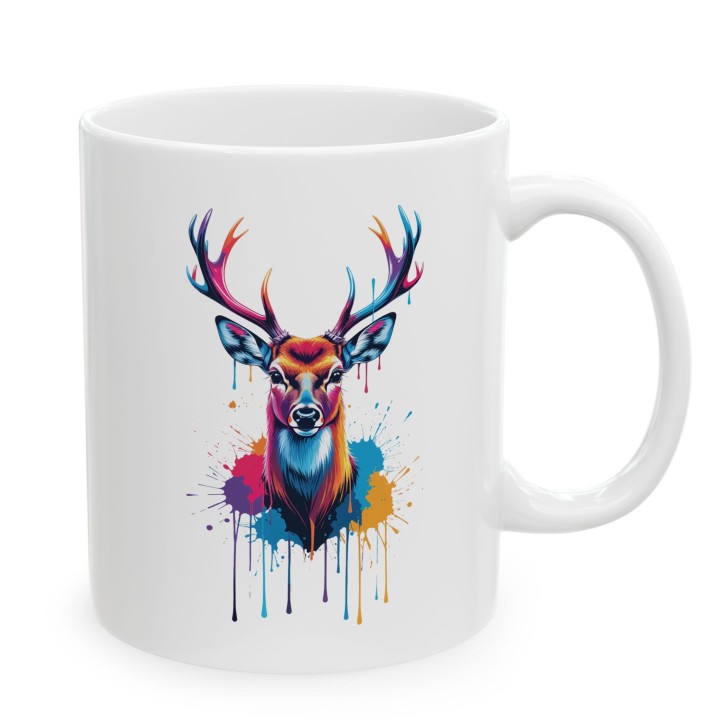 Kubek ceramiczny z nadrukiem jelenia splash art – kolorowy akcent na biurko i prezent