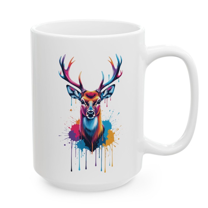 Kubek ceramiczny z nadrukiem jelenia splash art – kolorowy akcent na biurko i prezent