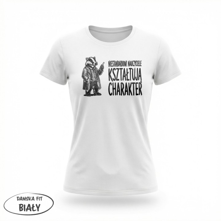 Koszulka - Niestandardowi nauczyciele kształtują charakter - Borsuk - Galeria - (01)_F190_LADY_White