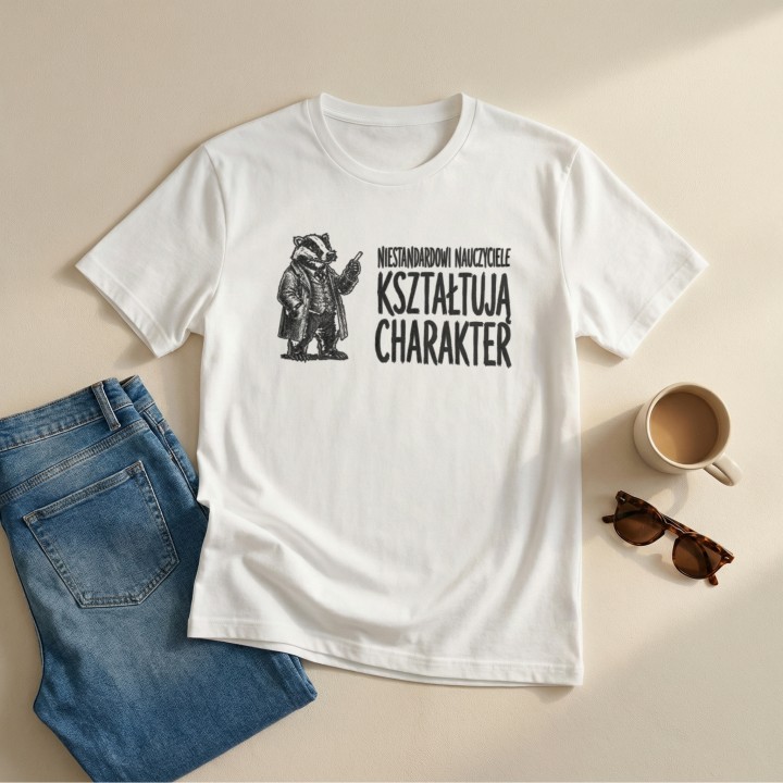Koszulka - Niestandardowi nauczyciele kształtują charakter - Borsuk - Galeria - (000_2)_UNI_WHITE