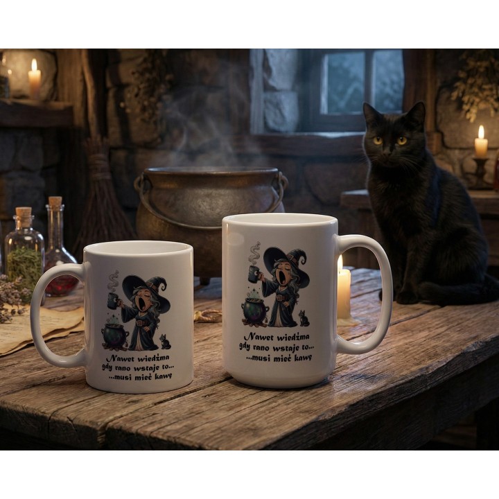 Kubek „Nawet wiedźma… musi mieć kawę” – śmieszny