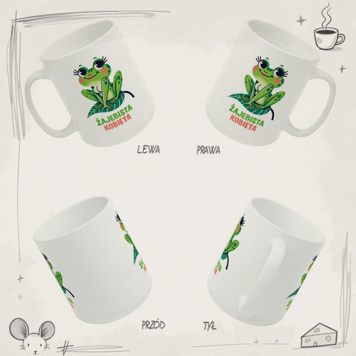 Kubek z nadrukiem „Żajebista Kobieta” – żabka, śmieszny prezent dla niej