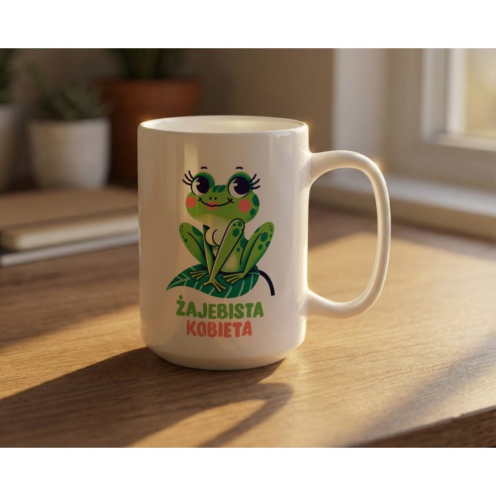 Kubek z nadrukiem „Żajebista Kobieta” – żabka, śmieszny prezent dla niej