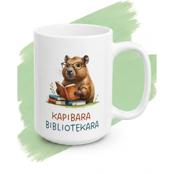 Kubek z nadrukiem „Kapibara Bibliotekara” – prezent dla pani z biblioteki