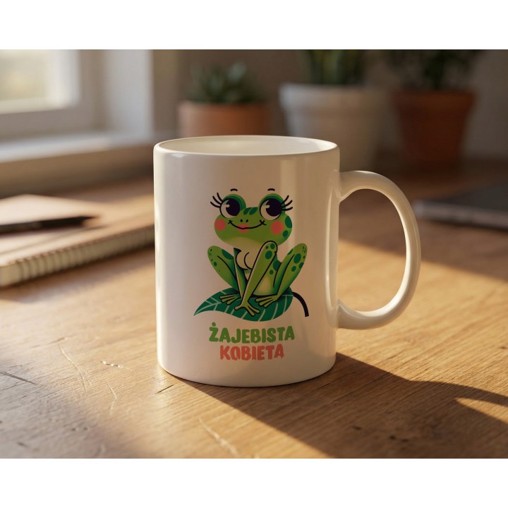 Kubek z nadrukiem „Żajebista Kobieta” – żabka, śmieszny prezent dla niej