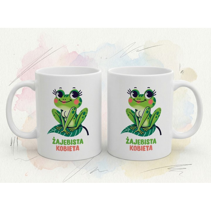 Kubek z nadrukiem „Żajebista Kobieta” – żabka, śmieszny prezent dla niej