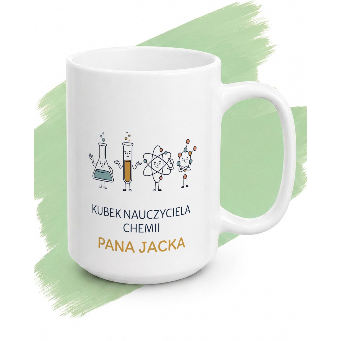 Personalizowany kubek dla nauczyciela chemii z imieniem i wesołym motywem