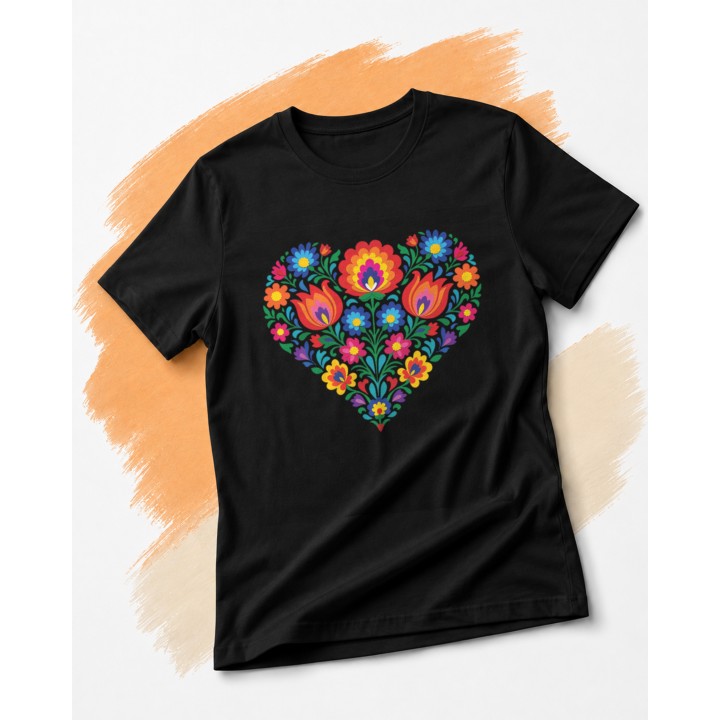 Serce - Łowicka wycinanka - kwiaty Folk wzór - main - BLACK_ORANGE_1