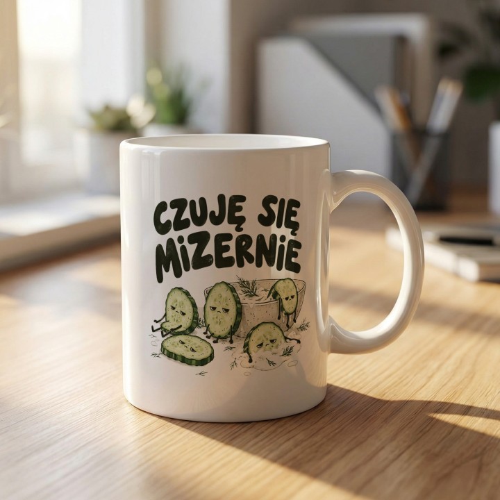 Kubek Czuję się mizernie | Śmieszny kubek z ogórkiem