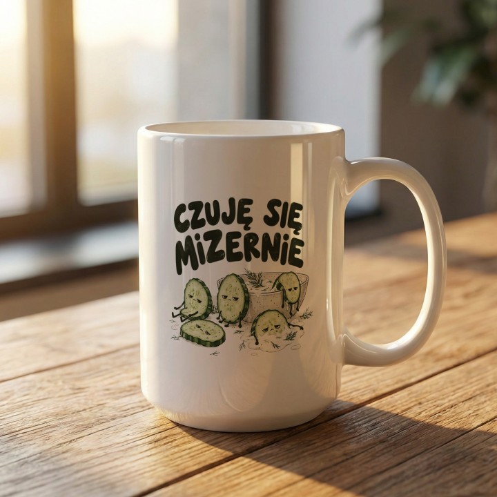 Kubek Czuję się mizernie | Śmieszny kubek z ogórkiem