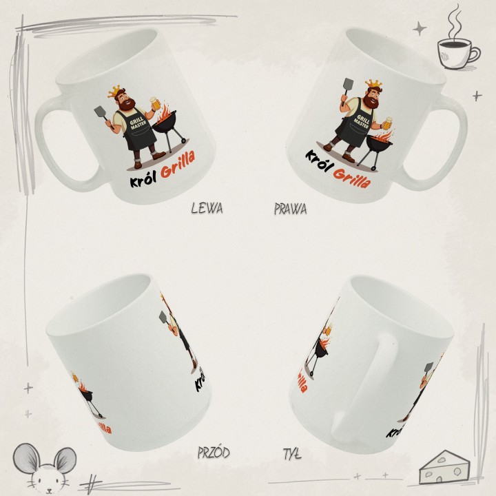 Kubek z nadrukiem Król Grilla – Grill Master, śmieszny prezent dla miłośnika grillowania
