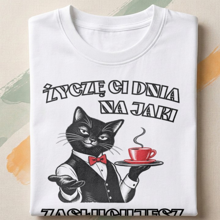 Życzę Ci dnia na jaki zasługujesz z kotem - detail - FOLDED_WHITE