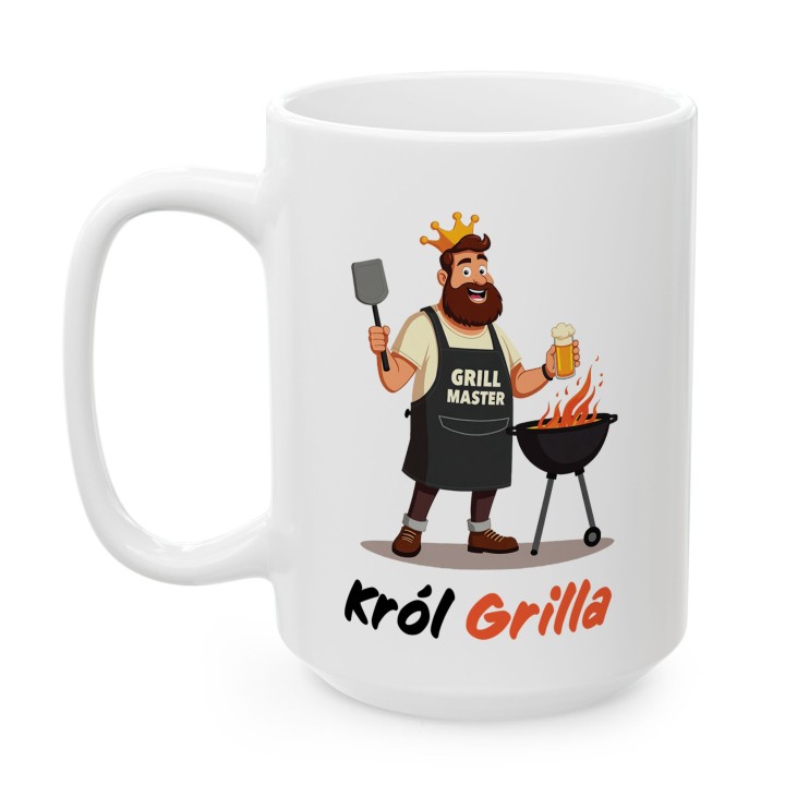 Kubek z nadrukiem Król Grilla – Grill Master, śmieszny prezent dla miłośnika grillowania