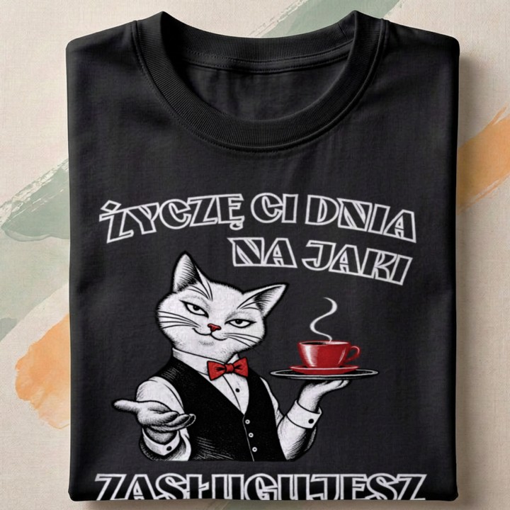 Życzę Ci dnia na jaki zasługujesz z kotem - detail - FOLDED_BLACK