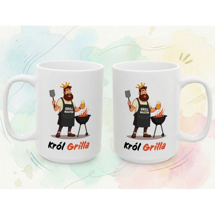 Kubek z nadrukiem Król Grilla – Grill Master, śmieszny prezent dla miłośnika grillowania
