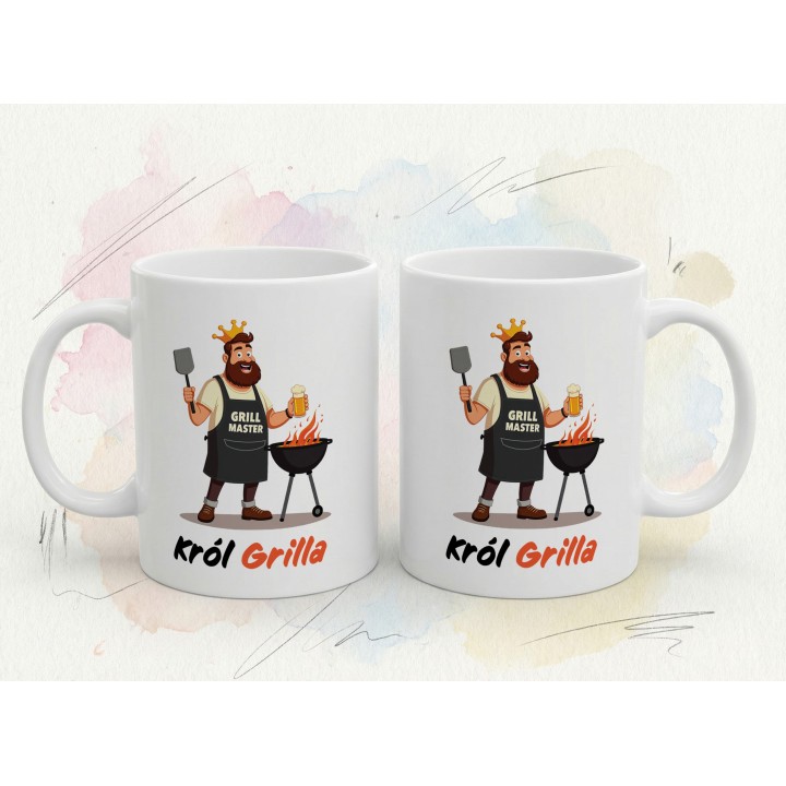 Kubek z nadrukiem Król Grilla – Grill Master, śmieszny prezent dla miłośnika grillowania