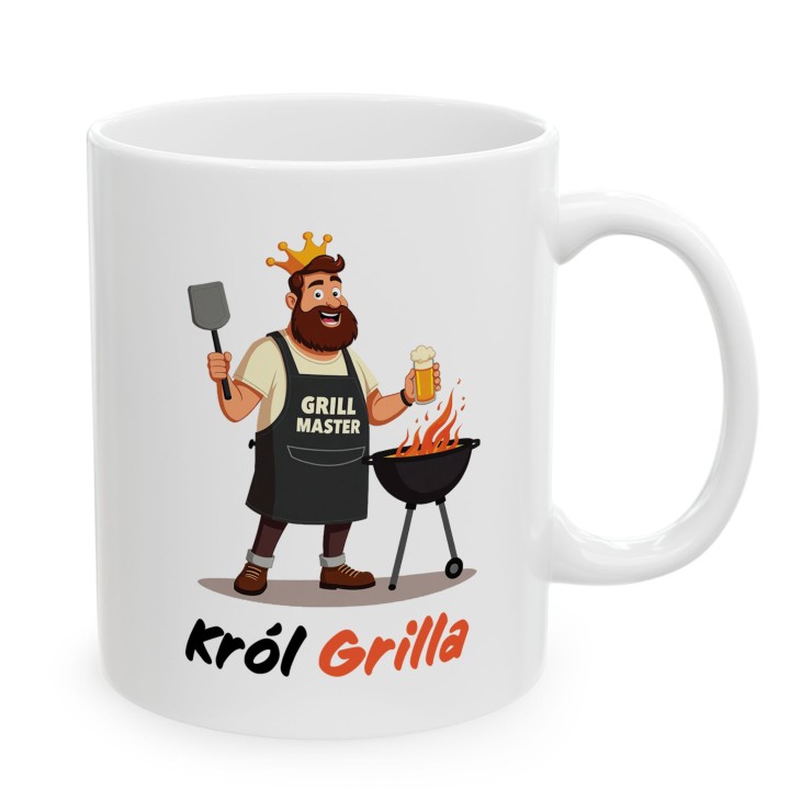 Kubek z nadrukiem Król Grilla – Grill Master, śmieszny prezent dla miłośnika grillowania